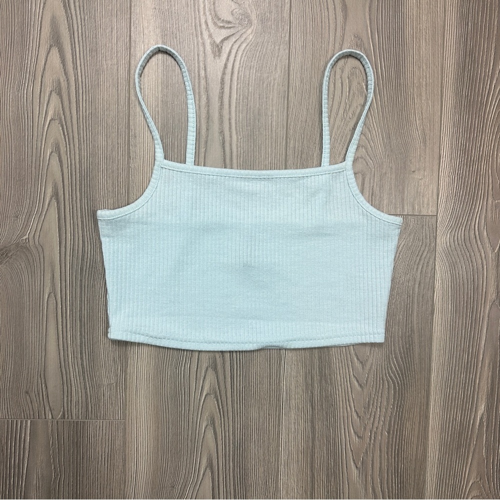 H&M Light Blue Ribbed Cropped Cami Tank Top